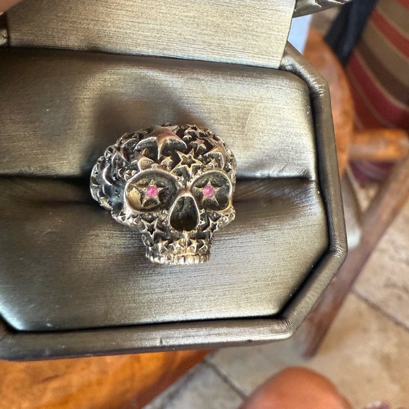Silver Skull Ring with Star Details